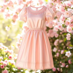 A beautiful satin dress designed for a young woman, featuring a soft, flowing silhouette