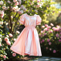 A beautiful satin dress designed for a young woman, featuring a soft, flowing silhouette