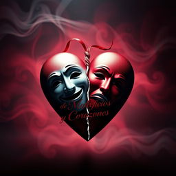 A broken heart symbol, featuring two masks elegantly intertwined at the center