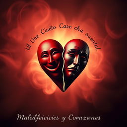 A broken heart symbol, featuring two masks elegantly intertwined at the center