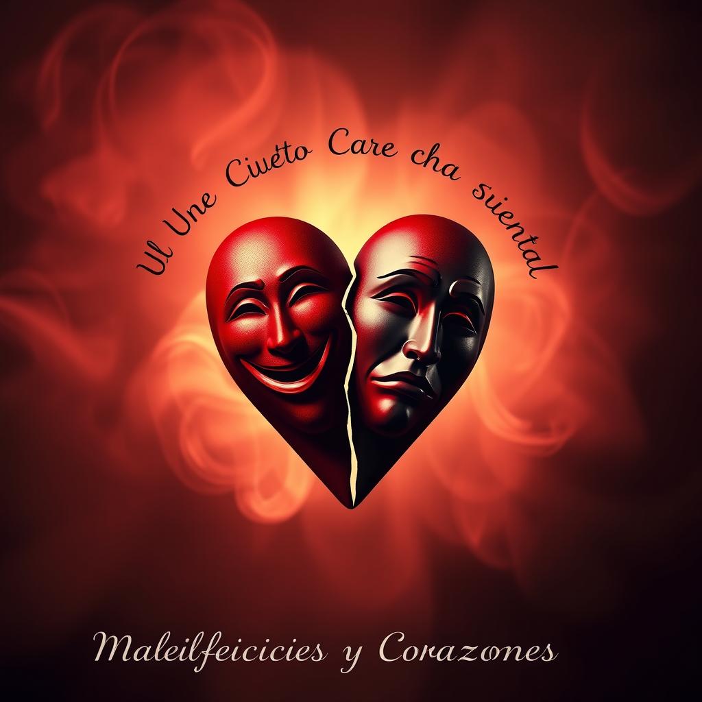 A broken heart symbol, featuring two masks elegantly intertwined at the center