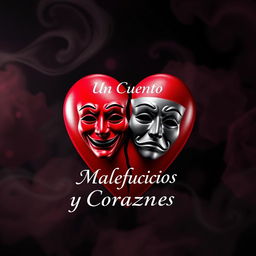 A broken heart symbol, featuring two masks elegantly intertwined at the center