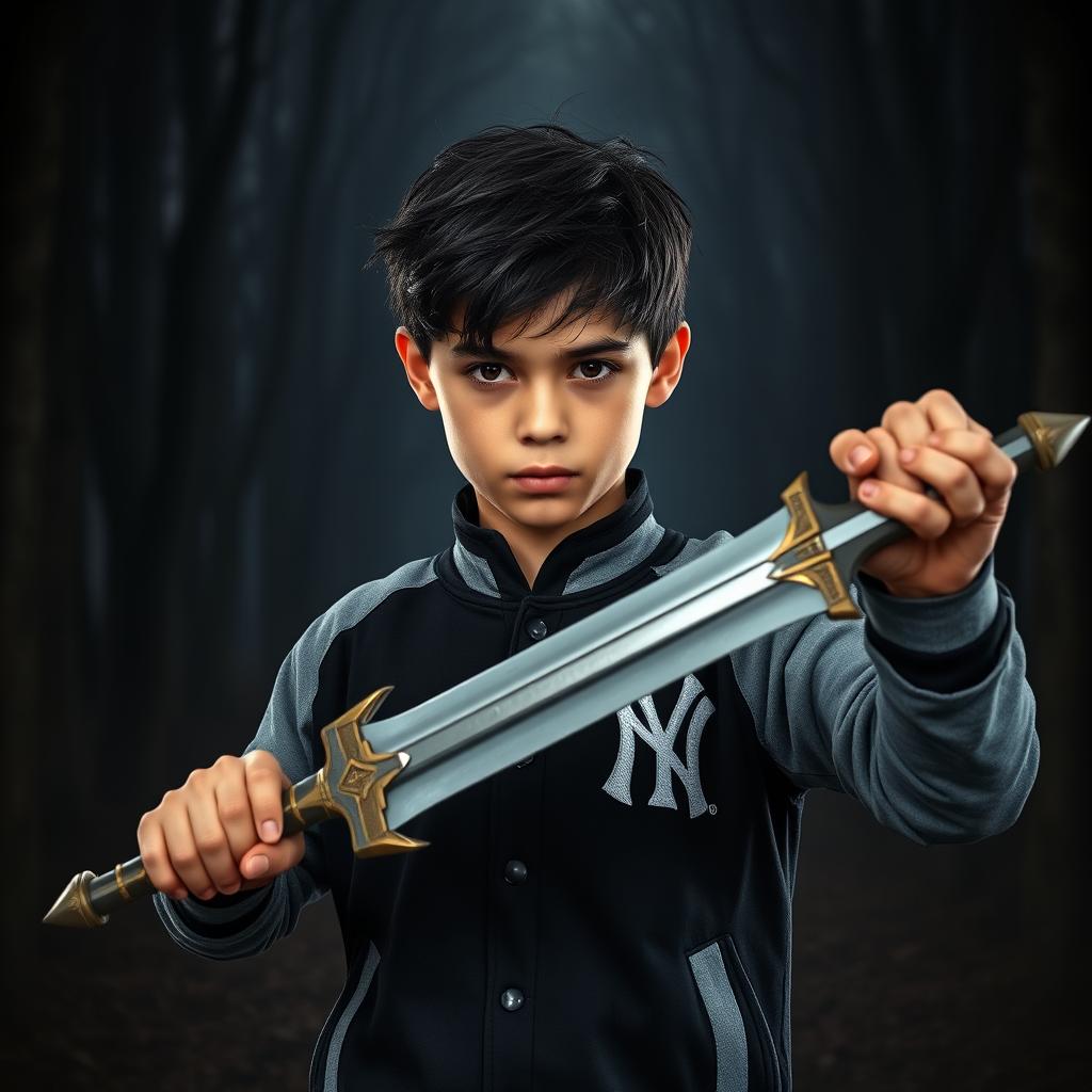 A dynamic image of a 15-year-old boy standing boldly at the center of the frame