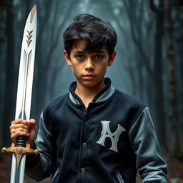 A dynamic image of a 15-year-old boy standing boldly at the center of the frame