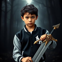 A dynamic image of a 15-year-old boy standing boldly at the center of the frame