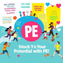 A vibrant and engaging poster that highlights the importance of Physical Education (PE) in schools