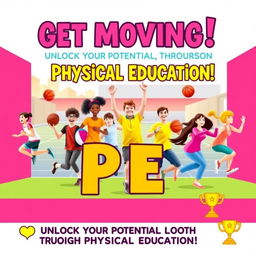 A vibrant and dynamic poster promoting the importance of Physical Education (PE)