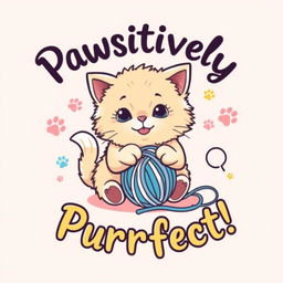 A playful and cute t-shirt design featuring an adorable cat playing with a ball of yarn
