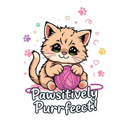 A playful and cute t-shirt design featuring an adorable cat playing with a ball of yarn
