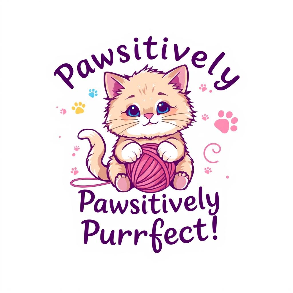 A playful and cute t-shirt design featuring an adorable cat playing with a ball of yarn