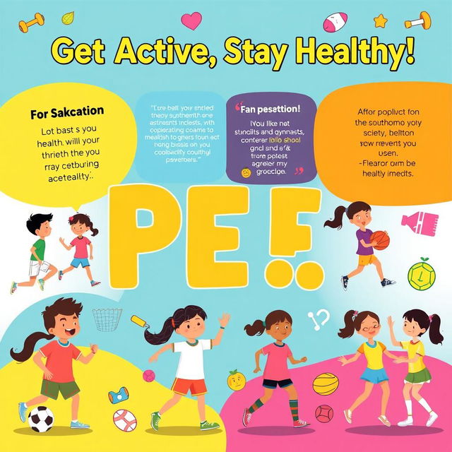 A vibrant and engaging poster promoting the importance of physical education (PE)