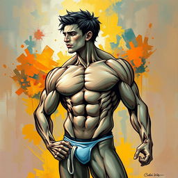 A detailed and artistic representation of a male figure, emphasizing anatomy and muscle definition, while maintaining a tasteful and respectful approach