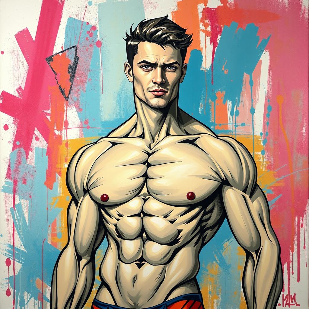 A detailed and artistic representation of a male figure, emphasizing anatomy and muscle definition, while maintaining a tasteful and respectful approach