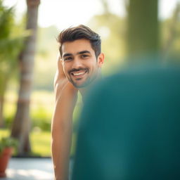 A man standing confidently in a casual setting, with a relaxed body posture