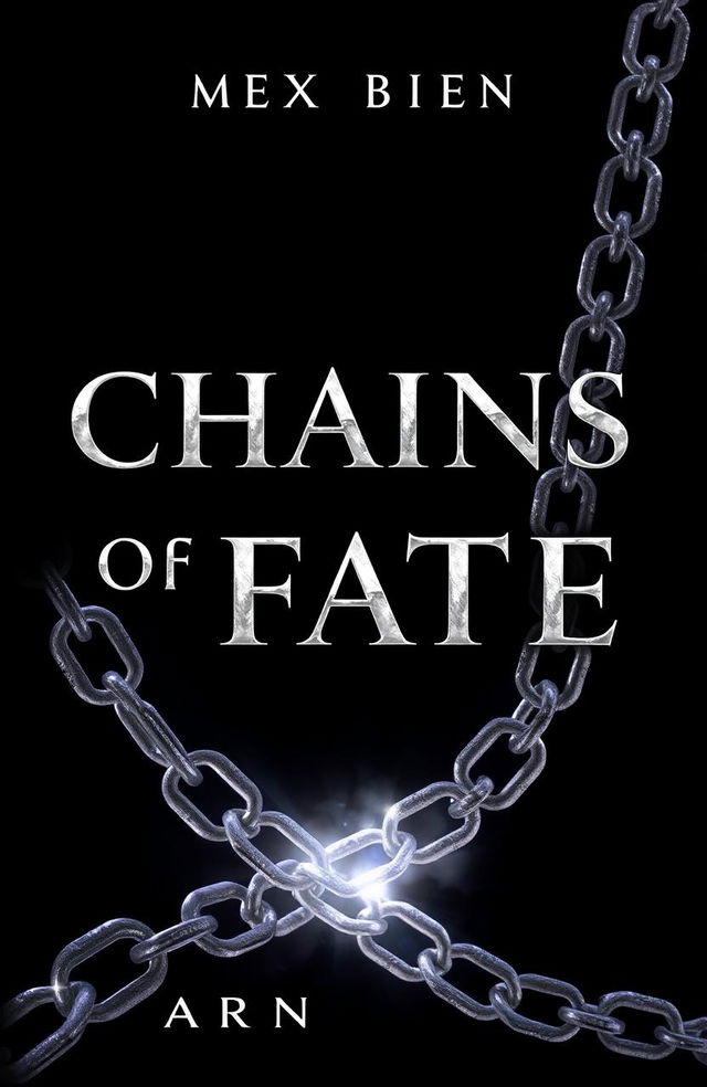 A striking black book cover featuring the title 'CHAINS OF FATE' in bold, metallic silver typography