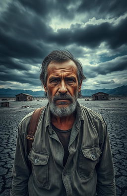 A visually striking portrayal of a person standing in a desolate landscape, embodying the struggles and challenges of a hard life