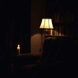 A cozy, intimate room illuminated by soft, dim lighting, creating a warm and inviting atmosphere