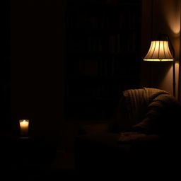 A cozy, intimate room illuminated by soft, dim lighting, creating a warm and inviting atmosphere