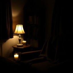 A cozy, intimate room illuminated by soft, dim lighting, creating a warm and inviting atmosphere