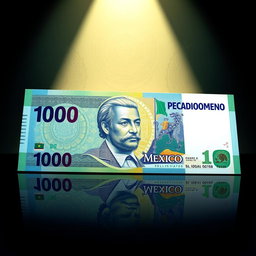 A detailed illustration of a 1000 pesos banknote in vibrant colors