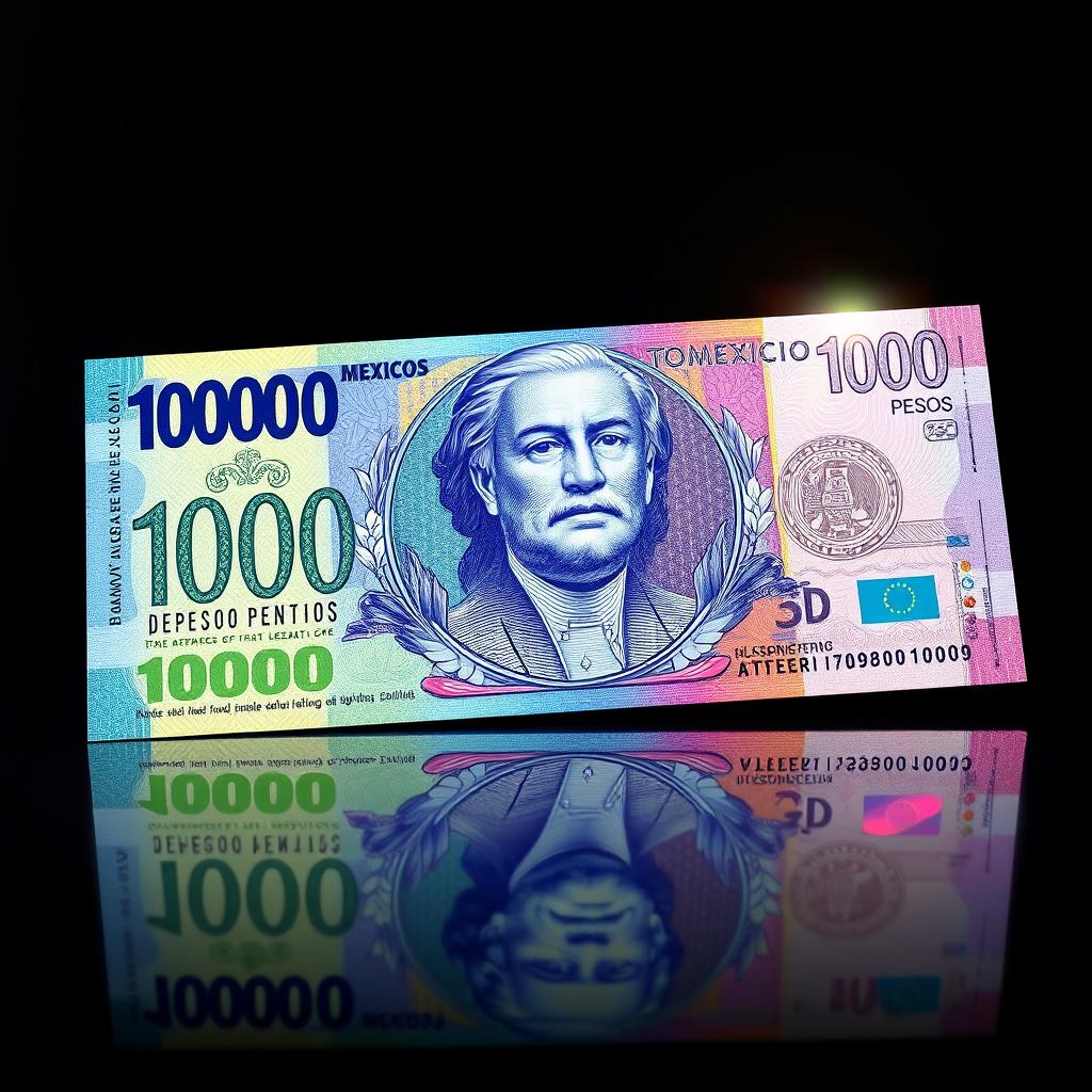 A detailed illustration of a 1000 pesos banknote in vibrant colors