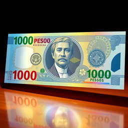 A detailed illustration of a 1000 pesos banknote in vibrant colors