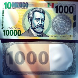 A detailed illustration of a 1000 pesos banknote in vibrant colors