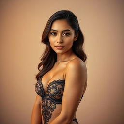 A stunning 25-year-old Colombian woman posing frontally, showcasing her beauty and confidence
