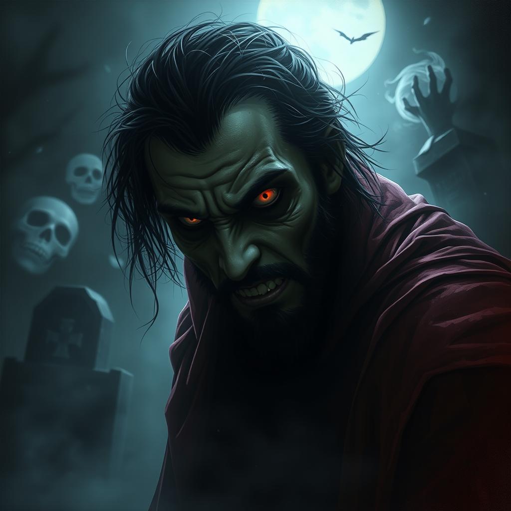 A terrifying and haunting depiction of a character named Amir Hossein, infused with elements from the horror genre like Annabelle and the curse of La Llorona