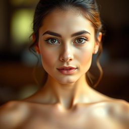 A stunning Colombian woman, age 25, posed frontally for a professional photograph