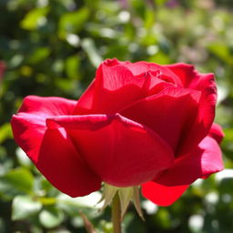 A beautiful semi-open rose with intense scarlet petals and purple undertones, showcasing delicate textures and vibrant colors
