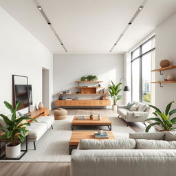 An interior design scene showcasing a modern and minimalist living room