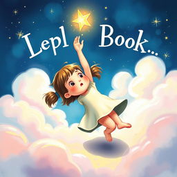 A whimsical and enchanting book cover illustration featuring a little girl with a look of surprise on her face as she tumbles gently backwards through a soft, dreamy landscape