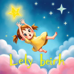 A whimsical and enchanting book cover illustration featuring a little girl with a look of surprise on her face as she tumbles gently backwards through a soft, dreamy landscape