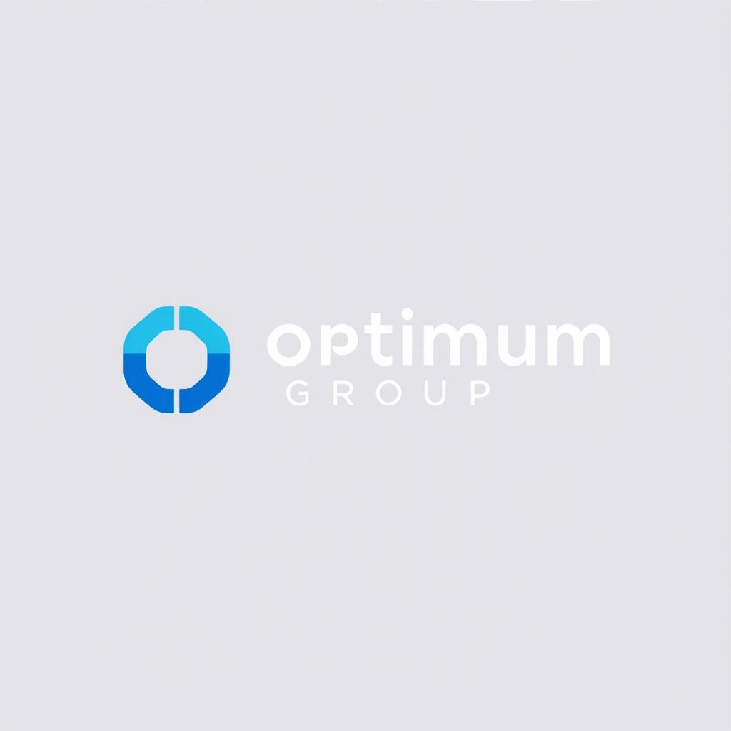 A unique and minimalist logo design for 'Optimum Group' that successfully conveys its diverse business operations, including IT, real estate, construction, publication, and e-commerce