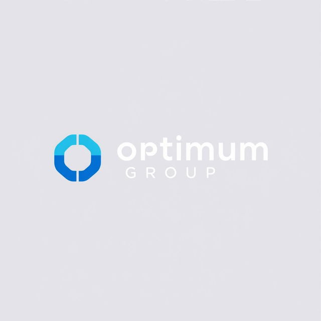 A unique and minimalist logo design for 'Optimum Group' that successfully conveys its diverse business operations, including IT, real estate, construction, publication, and e-commerce