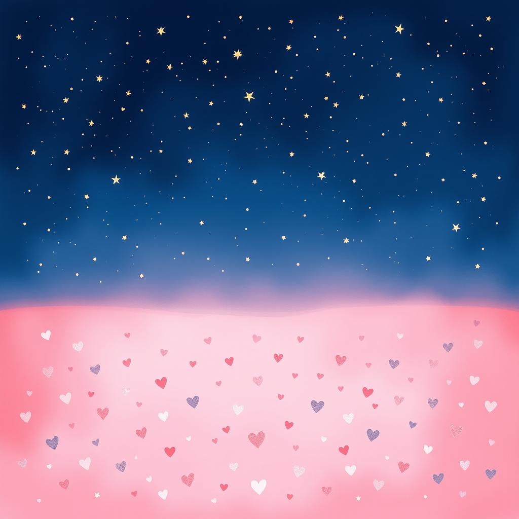 A captivating illustration featuring the upper half showcasing a deep dark blue sky adorned with tiny, shimmering stars scattered throughout, creating a calming and celestial atmosphere