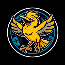 An e-sports emblem featuring a laughing lark, designed in a modern and dynamic style