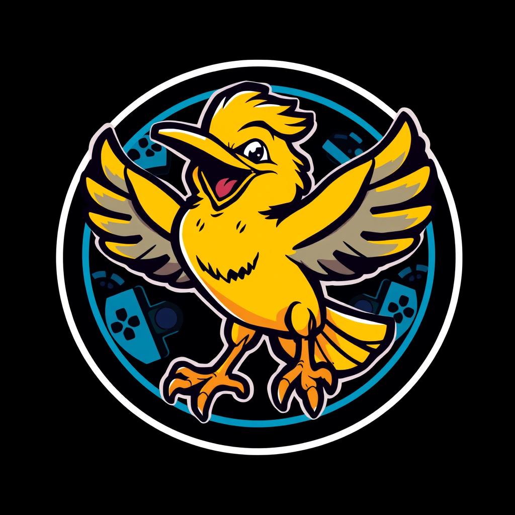 An e-sports emblem featuring a laughing lark, designed in a modern and dynamic style