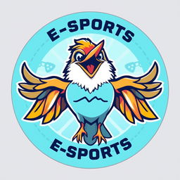 An e-sports emblem featuring a laughing lark, designed in a modern and dynamic style