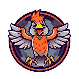 An e-sports emblem featuring a laughing lark, designed in a modern and dynamic style