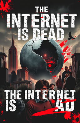 A striking and thought-provoking book cover for 'The Internet is Dead', capturing the essence of conspiracy theories surrounding digital technology and society