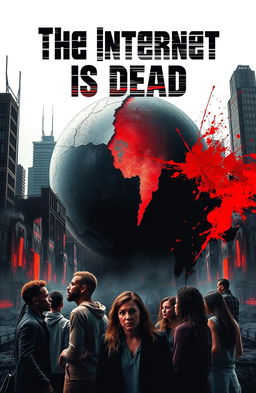A striking and thought-provoking book cover for 'The Internet is Dead', capturing the essence of conspiracy theories surrounding digital technology and society