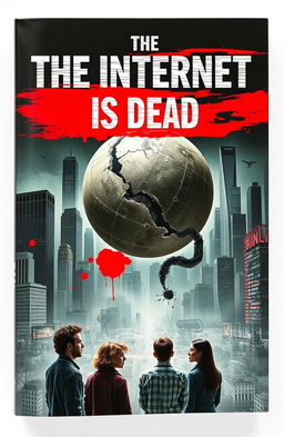 A striking and thought-provoking book cover for 'The Internet is Dead', capturing the essence of conspiracy theories surrounding digital technology and society