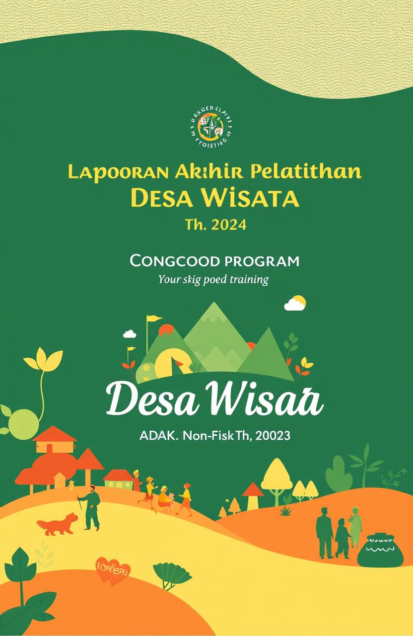 A professional and polished report cover page for a training program titled 'Laporan Akhir Pelatihan Desa Wisata - DAK Non Fisik Th
