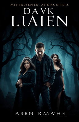 A dark and atmospheric book cover design for a mystery thriller that beautifully blends suspense and dark romance
