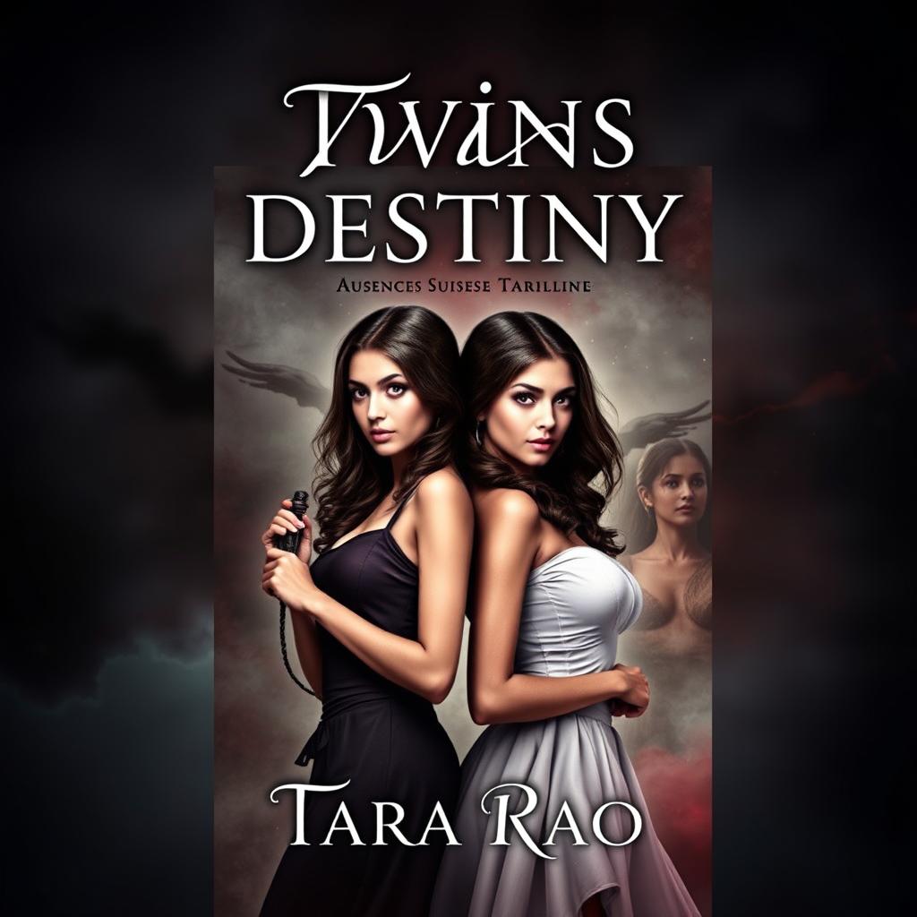 A captivating book cover for a mystery thriller titled 'Twins Destiny' by Tara Rao