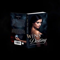 A captivating book cover for a mystery thriller titled 'Twins Destiny' by Tara Rao