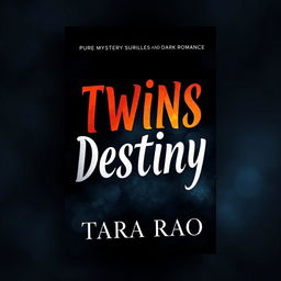 A book cover design for 'Twins Destiny' by Tara Rao, emphasizing pure mystery thriller, suspense, and dark romance