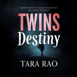 A book cover design for 'Twins Destiny' by Tara Rao, emphasizing pure mystery thriller, suspense, and dark romance